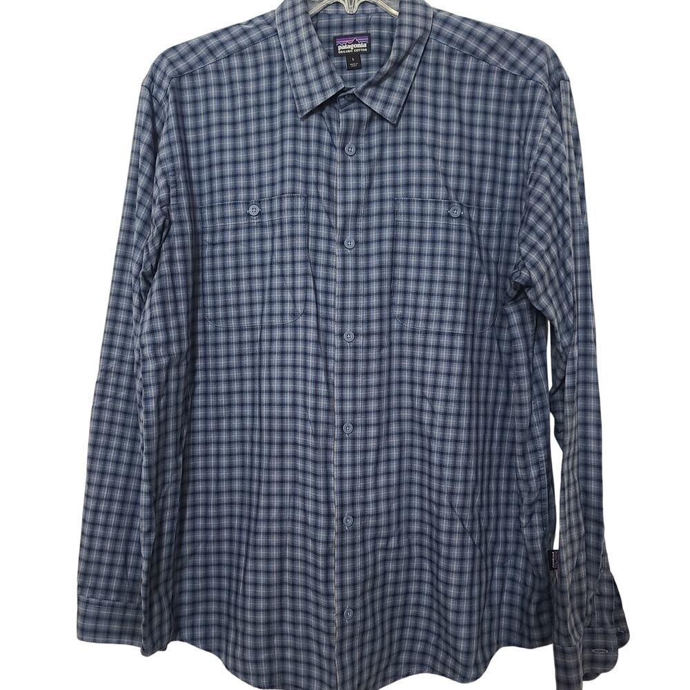Patagonia Shirt Blue Plaid Mens Long Sleeve Button Up Large Organic Cotton 53837